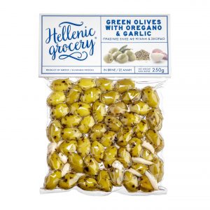 green olives in Vaccum oregano garlic